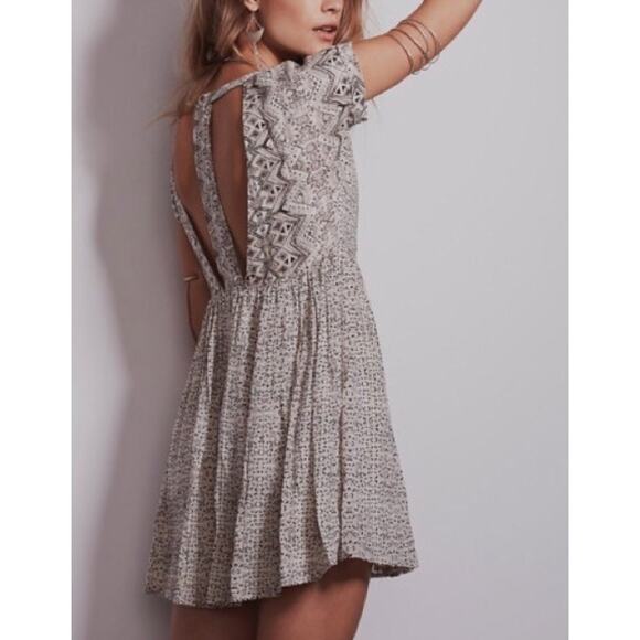Free People Dress Womens Small Sundown Boho Printed Short Sleeve Mini - Picture 1 of 12